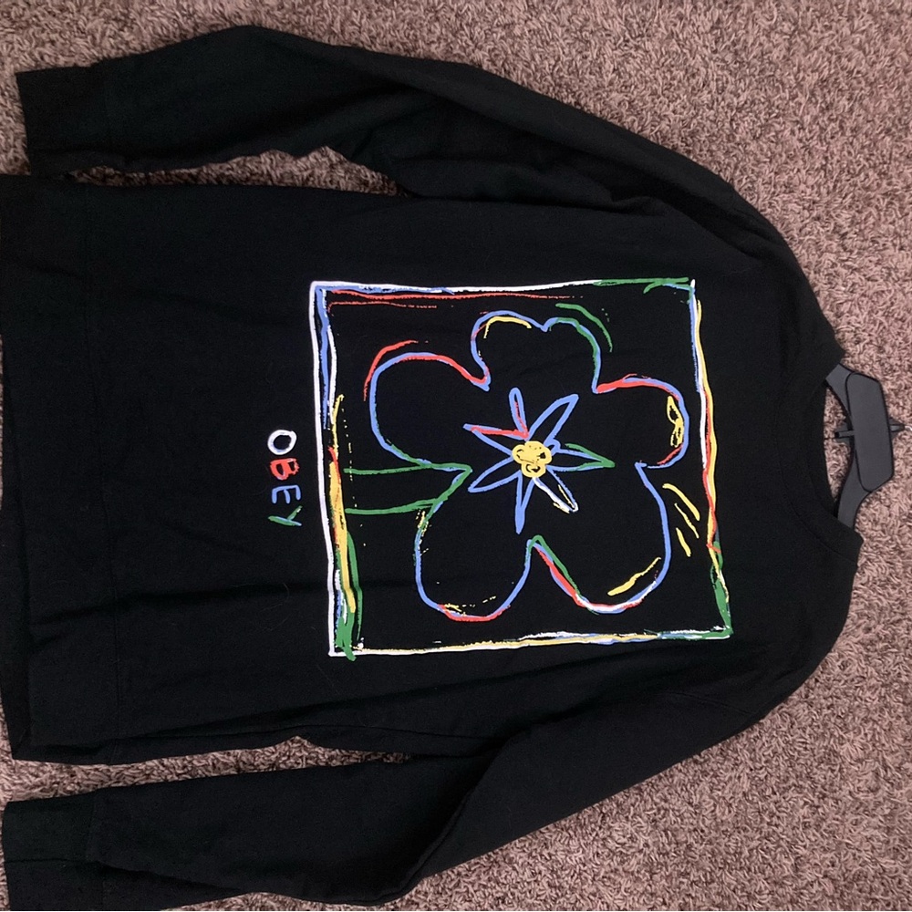 Obey Black Sweatshirt with Colorful Flower Design
